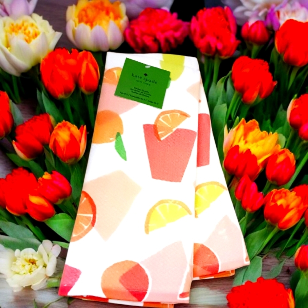 ‼️SOLD‼️ in Bundle Kate Spade Orange Pink Kitchen Towel Set Orange Pink Yellow - Picture 4 of 4